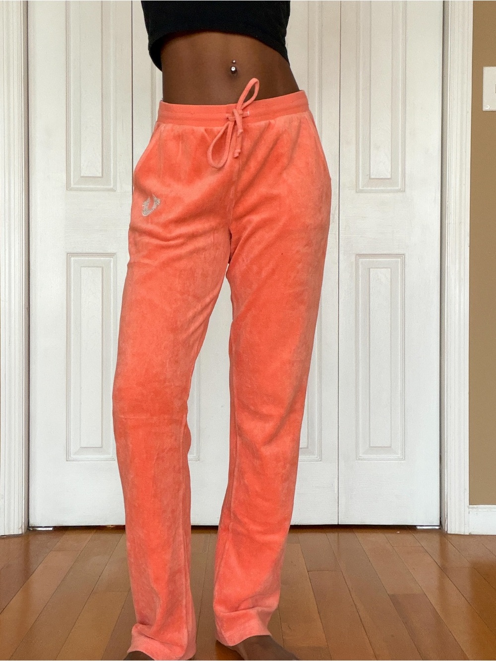 True Religion Coral Velour Drawstring Track Pants